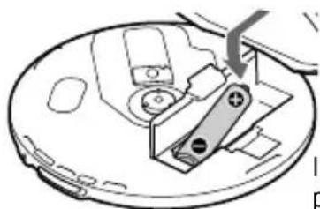 SONY DNF430 - Introduza a pilha LR6 (tamanho AA) (não fornecida) fazendo corresponder o terminal + da pilha com a marca + do diagrama do compartmento da pilha e feche as tampas do compartmento da pilha e do leitor até ouvir um estalido. - 1