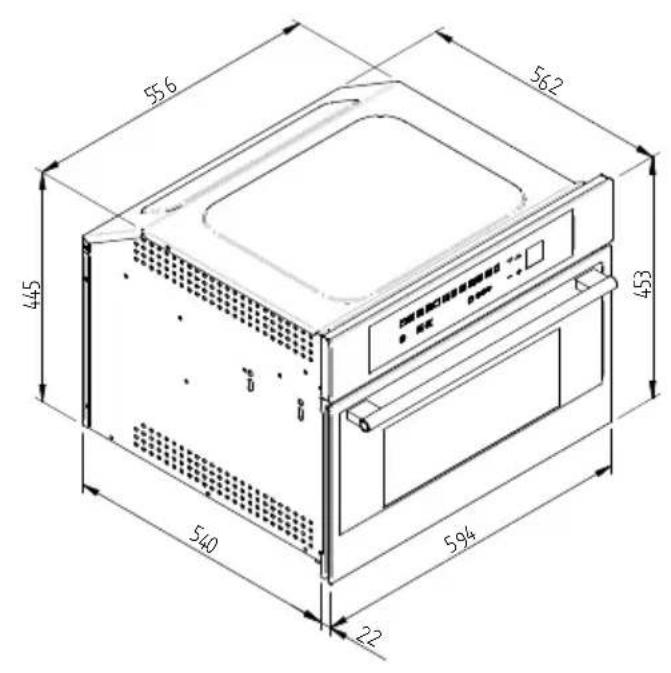 Fulgor Milano LWD 15 ME - SCHÉMA DIMENSIONNEL DU TIROIR ENCASTRÉ 560 X 595 AVEC UN FOUR PAR 450 - 2
