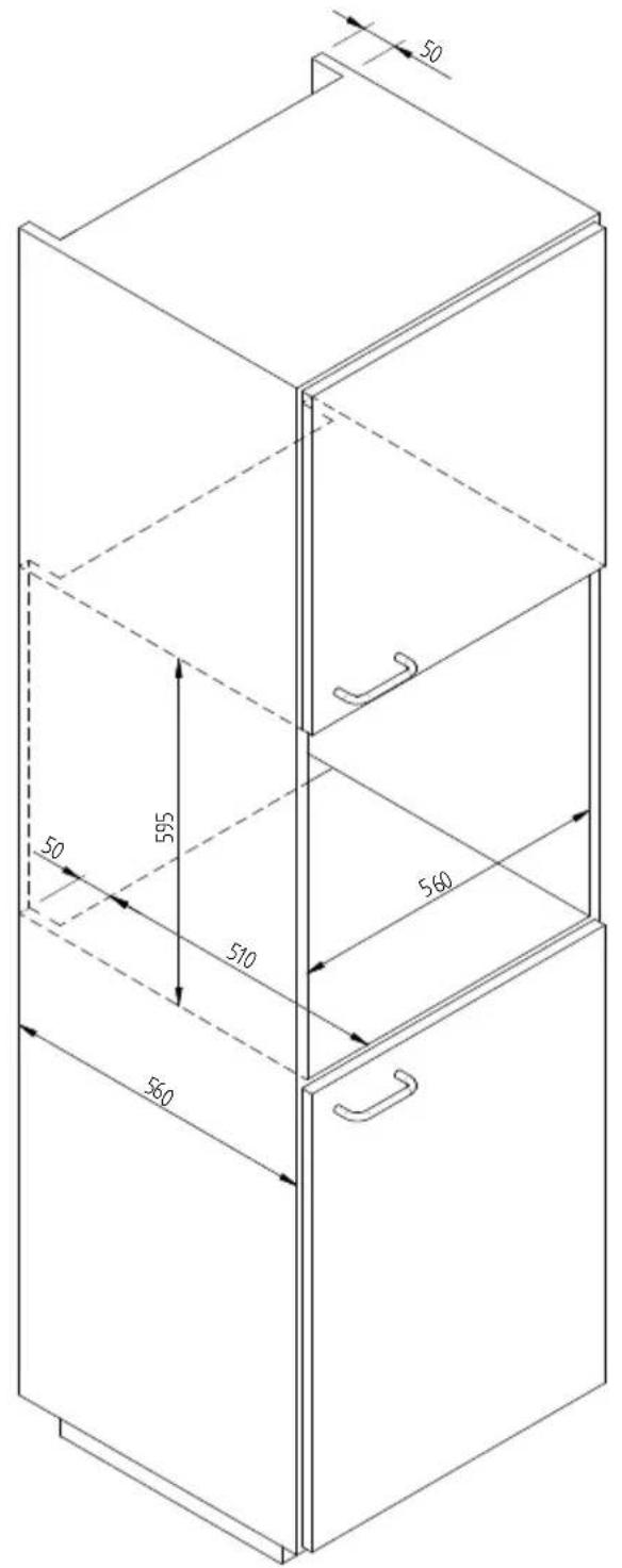 Fulgor Milano LWD 15 ME - SCHÉMA DIMENSIONNEL DU TIROIR ENCASTRÉ 560 X 595 AVEC UN FOUR PAR 450 - 1