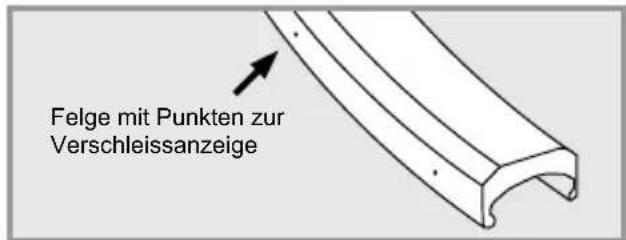 Felge mit Punkten zur Verschleissanzeige