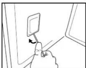 Line drawing of a hand holding a small object with an arrow indicating rotation (no text or symbols)