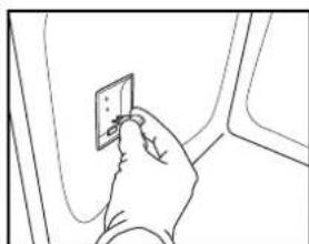 Line drawing of a hand inserting an electrical outlet into a wall (no text or symbols)