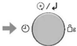 Diagram showing a circular button with plus/minus symbols and directional arrows, likely indicating a process or state.