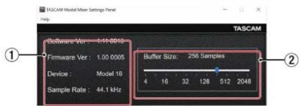 TASCAM Model 16 - Présentation du panneau de réglages (Settings Panel) - 1