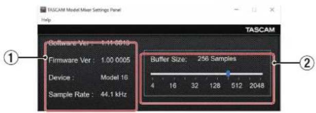 TASCAM Model 16 - Resumen del Settings Panel - 1