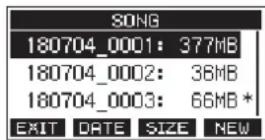 TASCAM Model 16 - Affichage de la liste des morceaux - 1