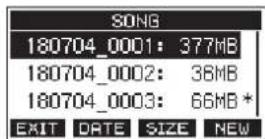 TASCAM Model 16 - Viewing the song list - 1