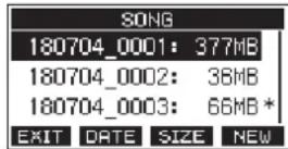 TASCAM Model 16 - Visualización del lista de canciones - 1