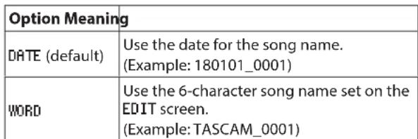 TASCAM Model 16 - Setting the song name format - 2