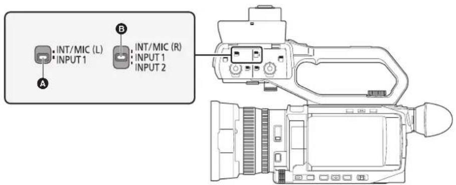 PANASONIC AGCX7 - ■ Sélection des signaux d'entrée audio (Lorsque l'unité poignée est installée sur l'appareil) - 1