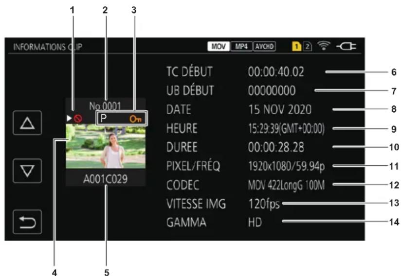 PANASONIC AGCX7 - Affichage des informations du clip - 1