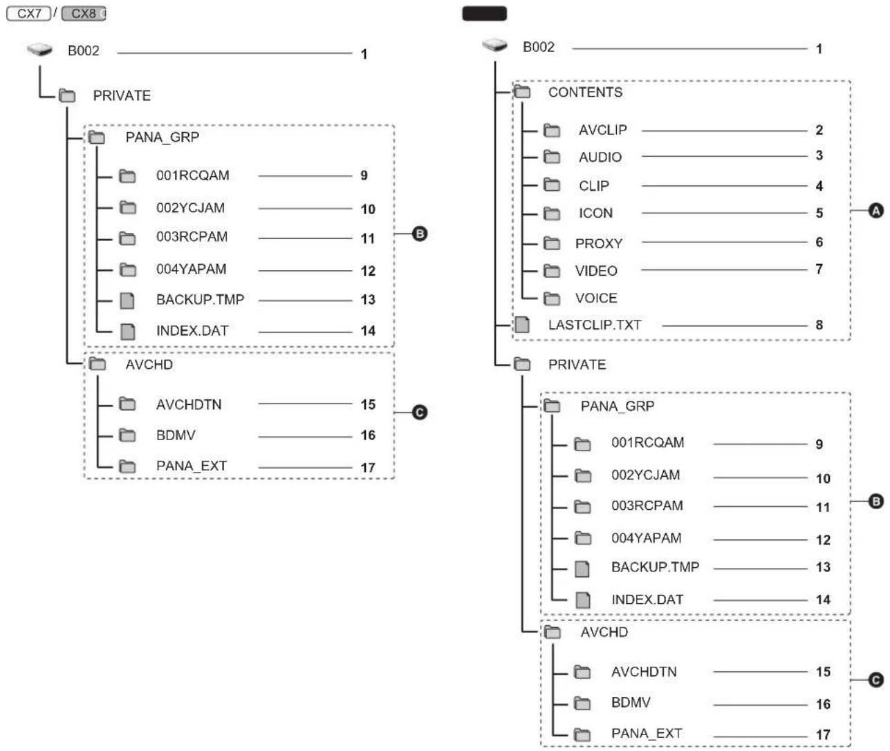 PANASONIC AGCX7 - Exemple de la structure de dossiers d'une carte mémoire - 1