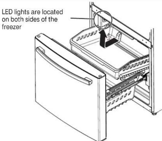 GE GNE25JMKES - To remove the top full-width basket on freezer drawer models: - 1