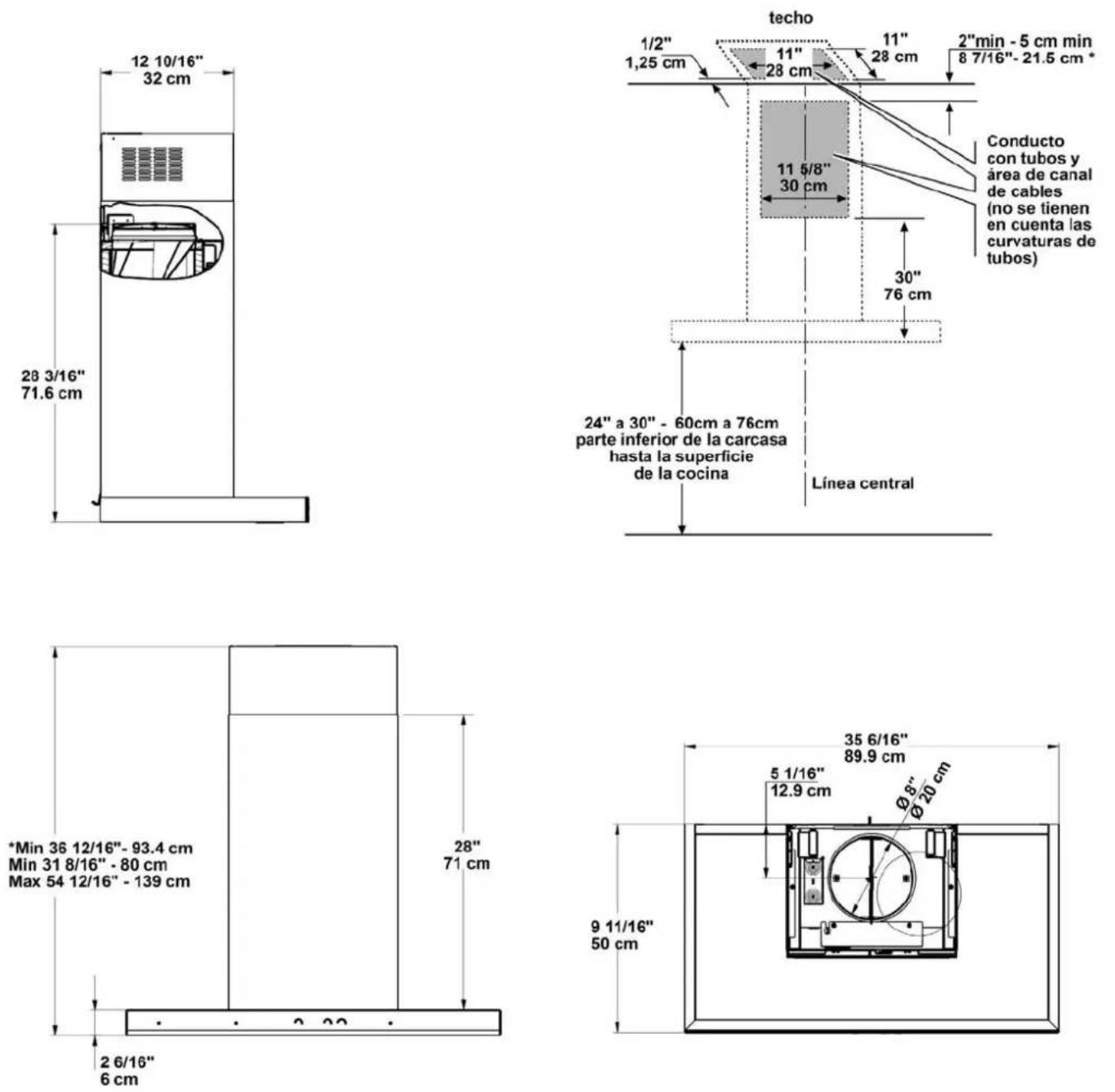 VIKING MVLWH636SS - Dimensiones y Espacios libres - 1