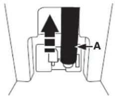 Technical diagram showing a mechanical or electrical component with labeled section A and directional arrows indicating flow or movement.