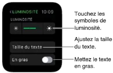 APPLE Watch v1.0 - Ajuster la luminosité, la taille du texte, lessons et les vibrations - 1
