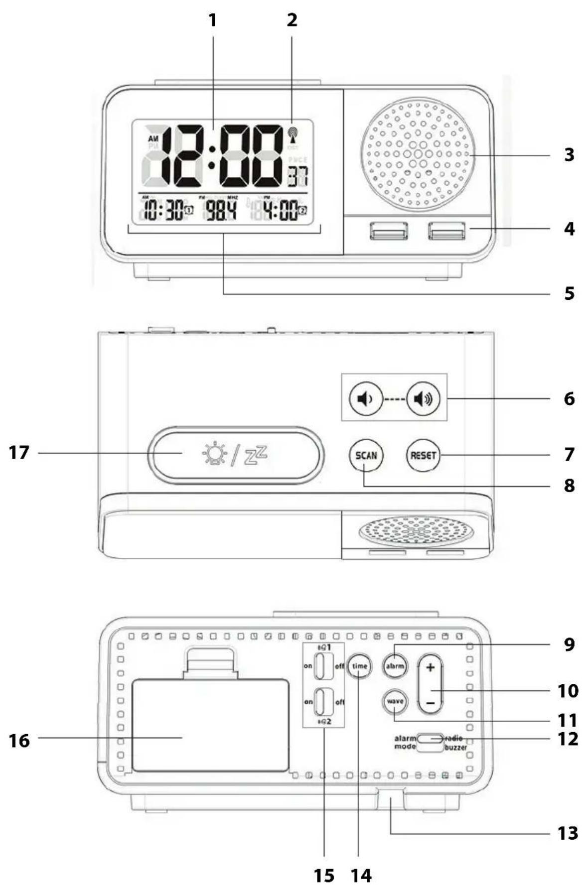 ADE CK 1709 - What the DCF radio alarm clock with smartphone charging function provides - 1