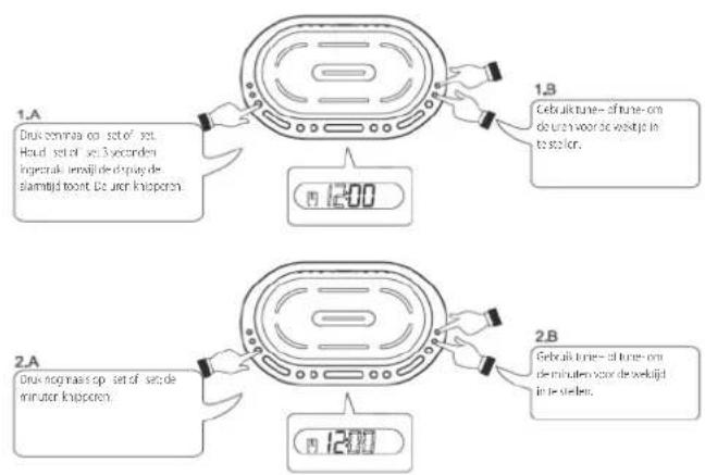 MT Logic CL506MRB - Het alarm en de wektijd instellen (zie afbeeldingen hieronder) - 1