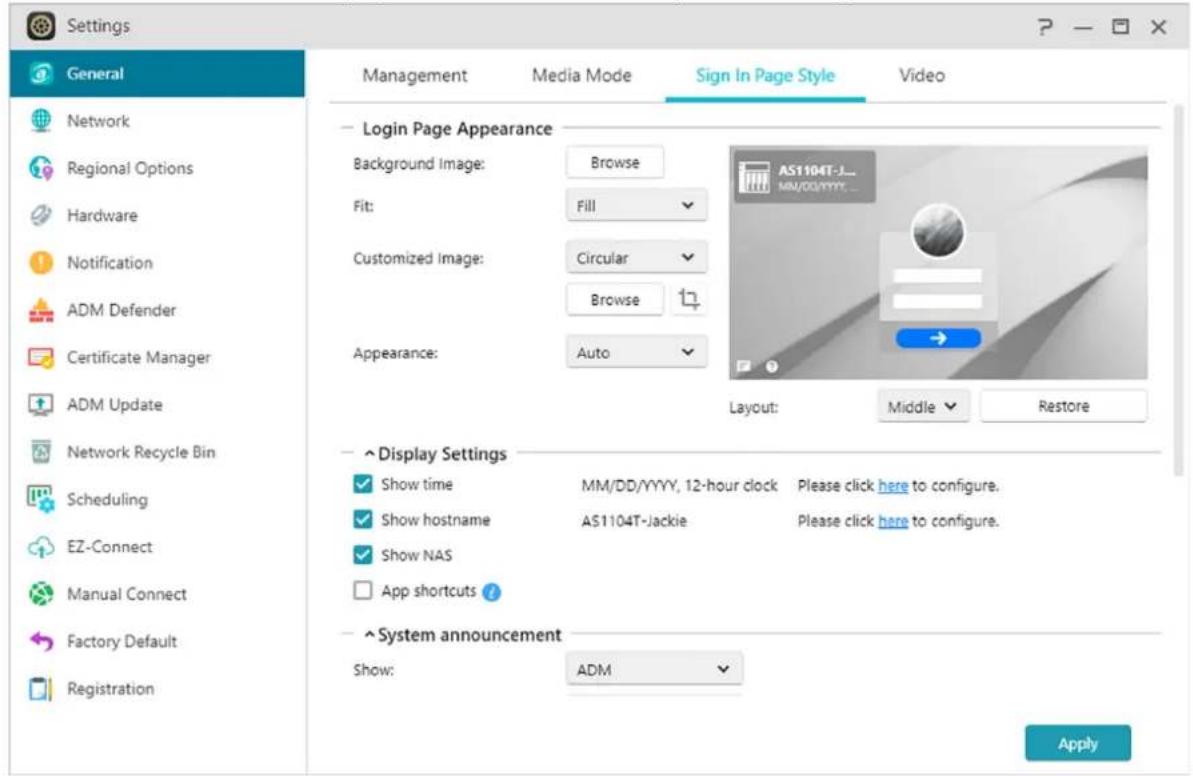 Asustor AS5304T - Personalisation page de connexion - 1