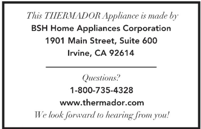 THERMADOR UCVM36RS - Table of CONTENTS - 1