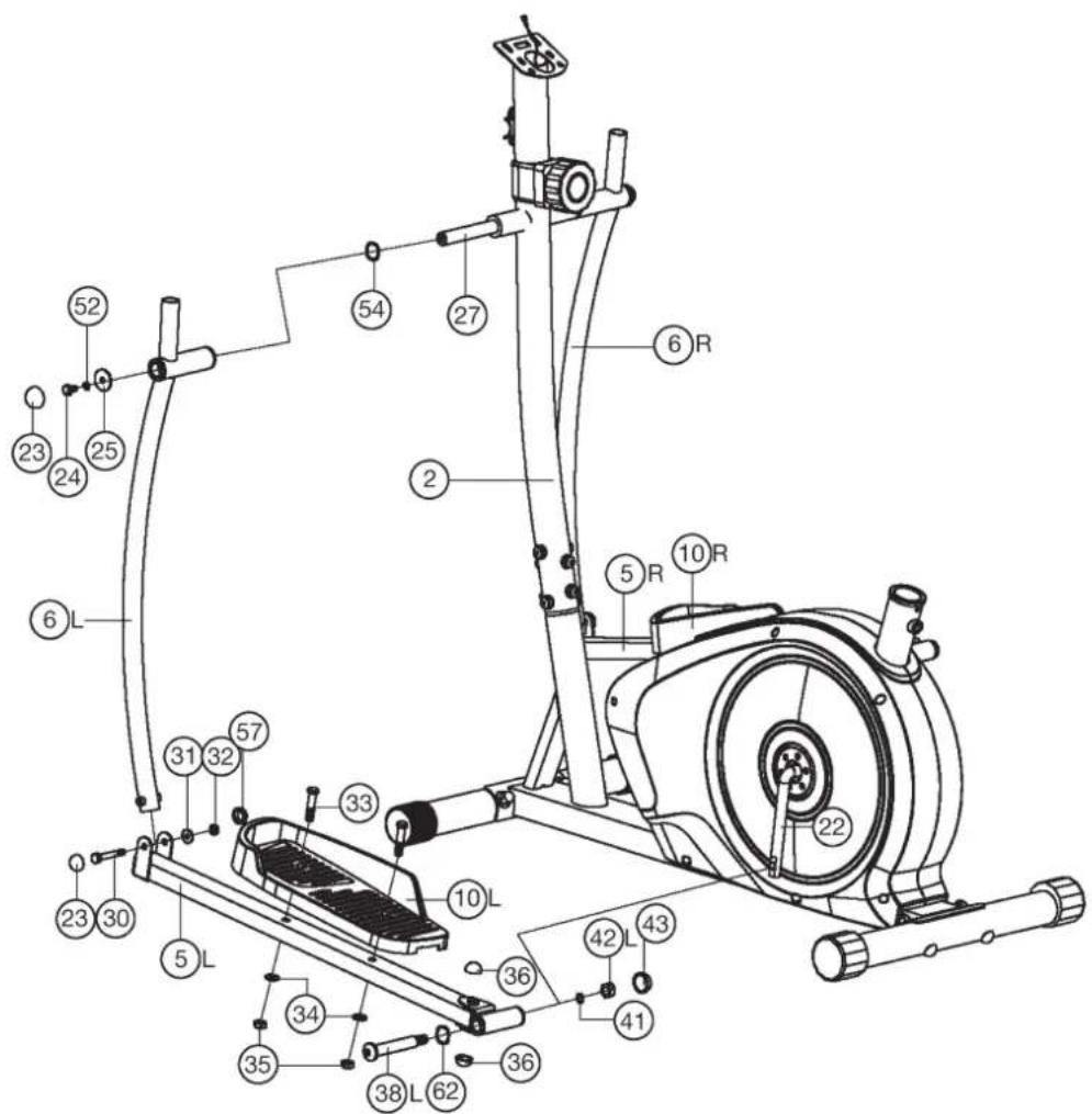 Christopeit CT 4 - Step 5: Attach the foot pedal (10) at the footrest holder (5). - 1