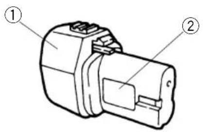 Technical diagram of a mechanical component with labeled parts ① and ②