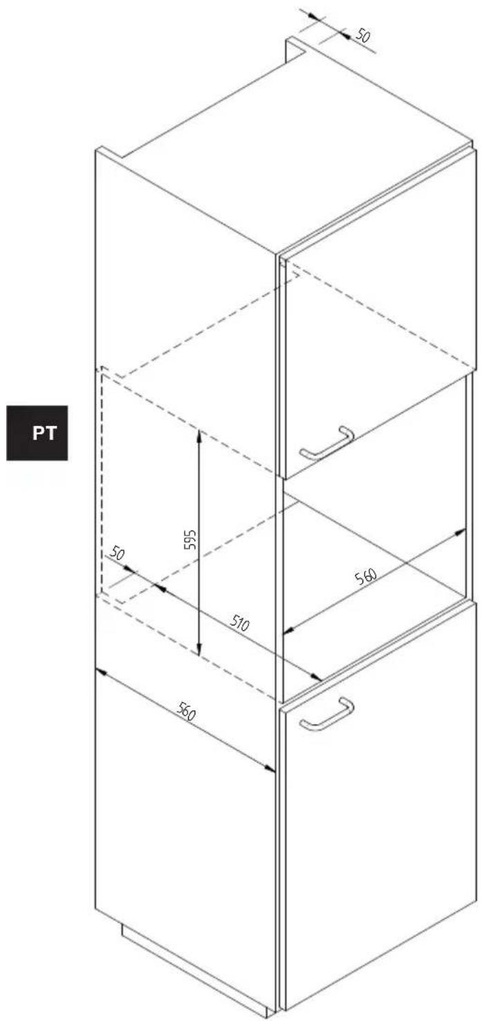 Fulgor Milano CWD 15 X - ESQUEMA DE DIMENSÃO DO AQUECEDOR DE LOUÇA A ENCASTRO 560 X 595 COM FORNO DE 450 - 1