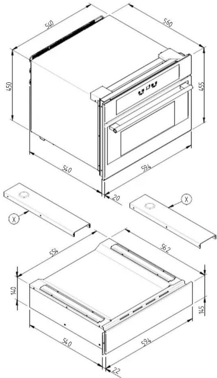 Fulgor Milano CWD 15 X - ESQUEMA DIMENSIONAL CAJÓN 145 EMPOTRADO 560 X 595 CON BODEGA DE 455 - 2