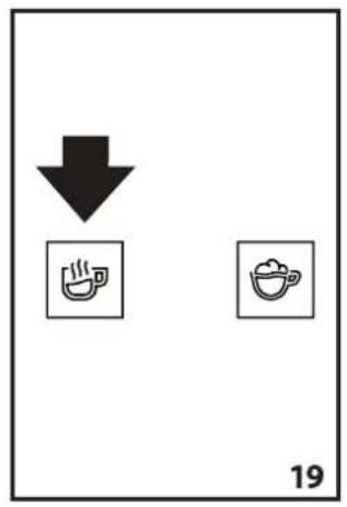 Diagram showing a downward arrow and two square icons with coffee cups, labeled '19' at the bottom.