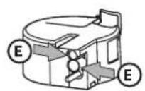 Technical diagram showing a mechanical assembly with labeled components and a magnified inset of a component detail.