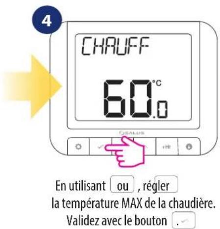 Salus RT 520 RF - Réglages de température maximale de la chaudière (sur dernière version du thermostat uniquement) - 2