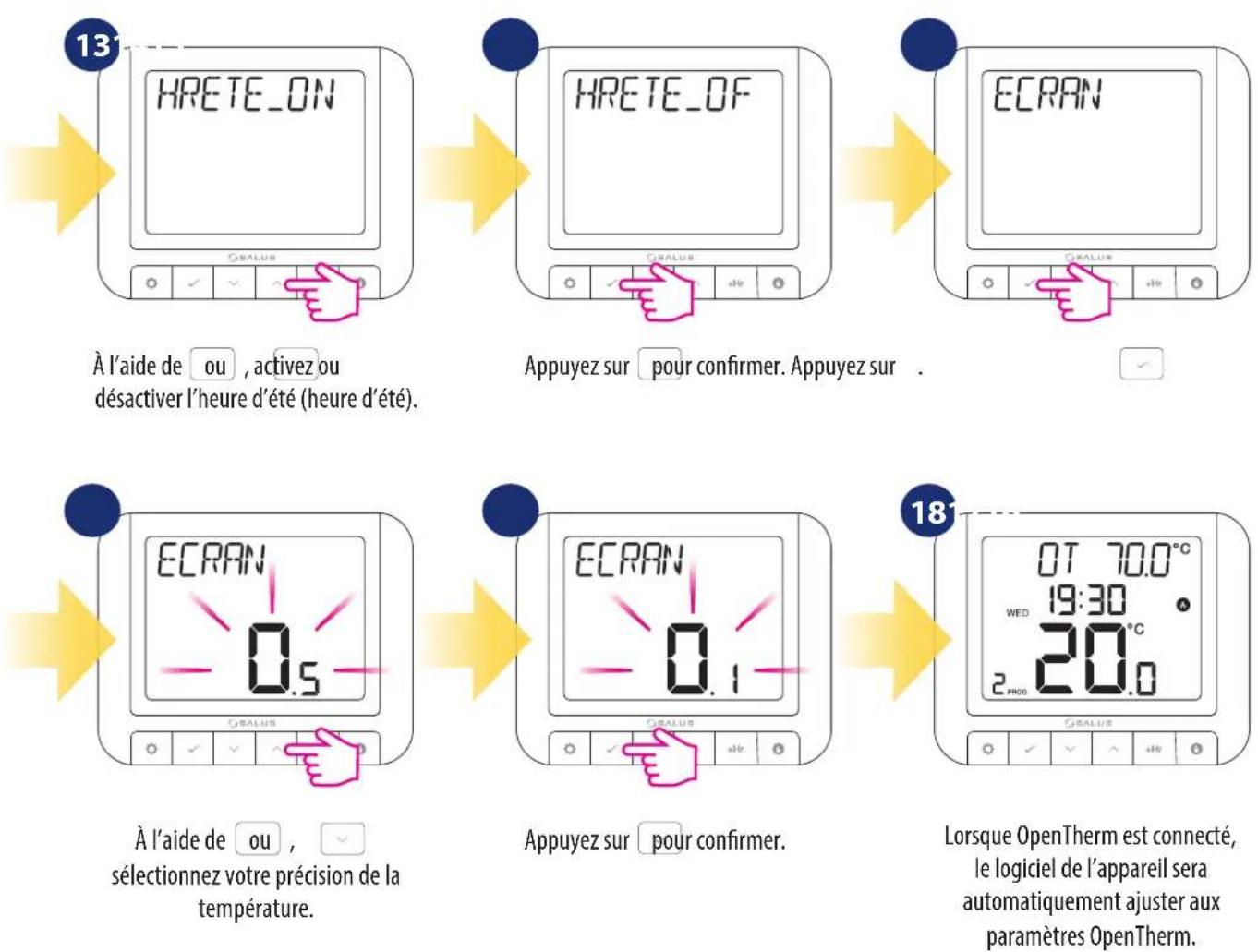 Salus RT 520 RF - Première séquence de mise sous tension et configuration - 14