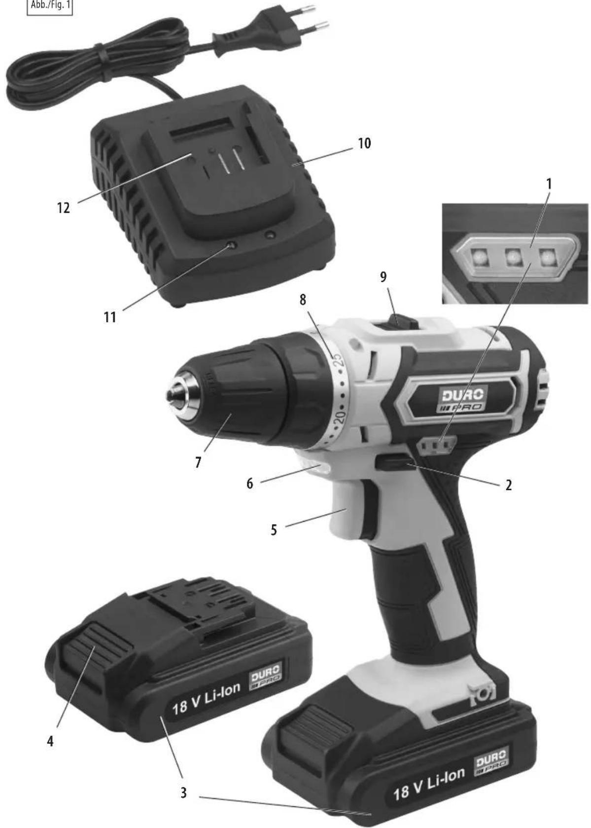 DURO DB 18Li2 - V Li- lon Akku- Bohrschrauber Perceuse sans fil 18 V lithium-ion - 6