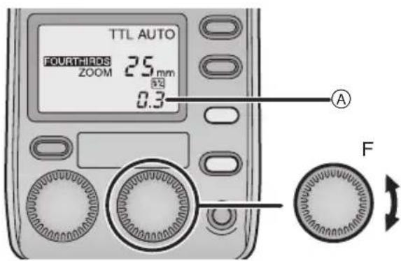 PANASONIC Lumix DMWFL500E - Gire el disco [F] y ajuste el valor de intensidad del flash. - 1