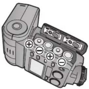 PANASONIC Lumix DMWFL500E - Al insertar las baterías, asegúrese de que sus polaridades ⊕ y ⊖ estén alineadas correctamente. - 1