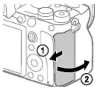 SONY Alpha A9 II - Open the memory card cover. - 1