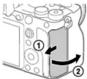 SONY Alpha A9 II - Aprire il coperchio della scheda di memoria. - 1