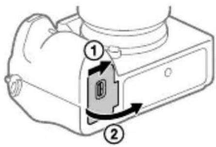 SONY Alpha A9 II - Open the battery cover. - 1