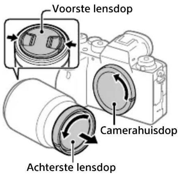 SONY Alpha A9 II - Haal de camerahuisdop van de camera af en haal de achefterste lensdop van de lens af. - 1