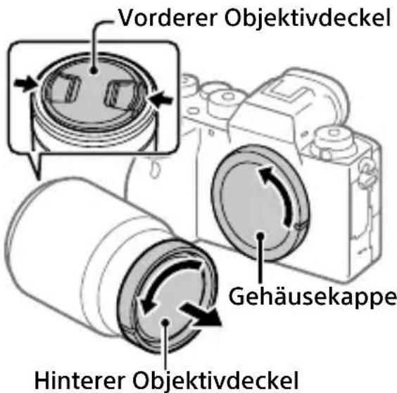 SONY Alpha A9 II - Nehmen Sie die Gehäusekappe von der Kamera und den hinteren Objektivdeckel von der Rückseite des Objektivs ab. - 1