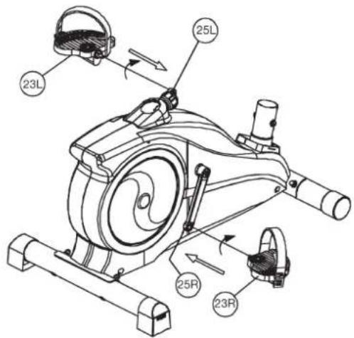 Christopeit EM 40 - Step 2: Attach the pedals (23L+23R) at pedal crank (25L+25R). - 1