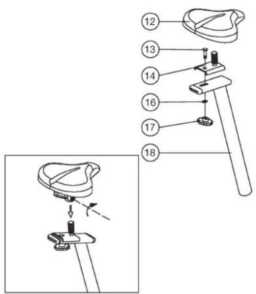Christopeit EM 40 - Etape n° 5: Montage du chariot de selle (14) et de selle (12). - 1