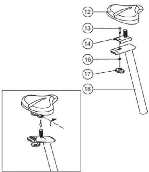 Christopeit EM 40 - Step 5: Attach the saddle (12) at saddle slide (14). - 1