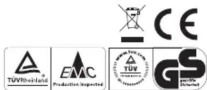 TÜVRheinland EMC Production Inspected CE TÜV GS TÜV GS