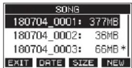 TASCAM Model 24 - Visualización del lista de canciones - 1
