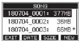 TASCAM Model 24 - Affichage de la liste des morceaux - 1