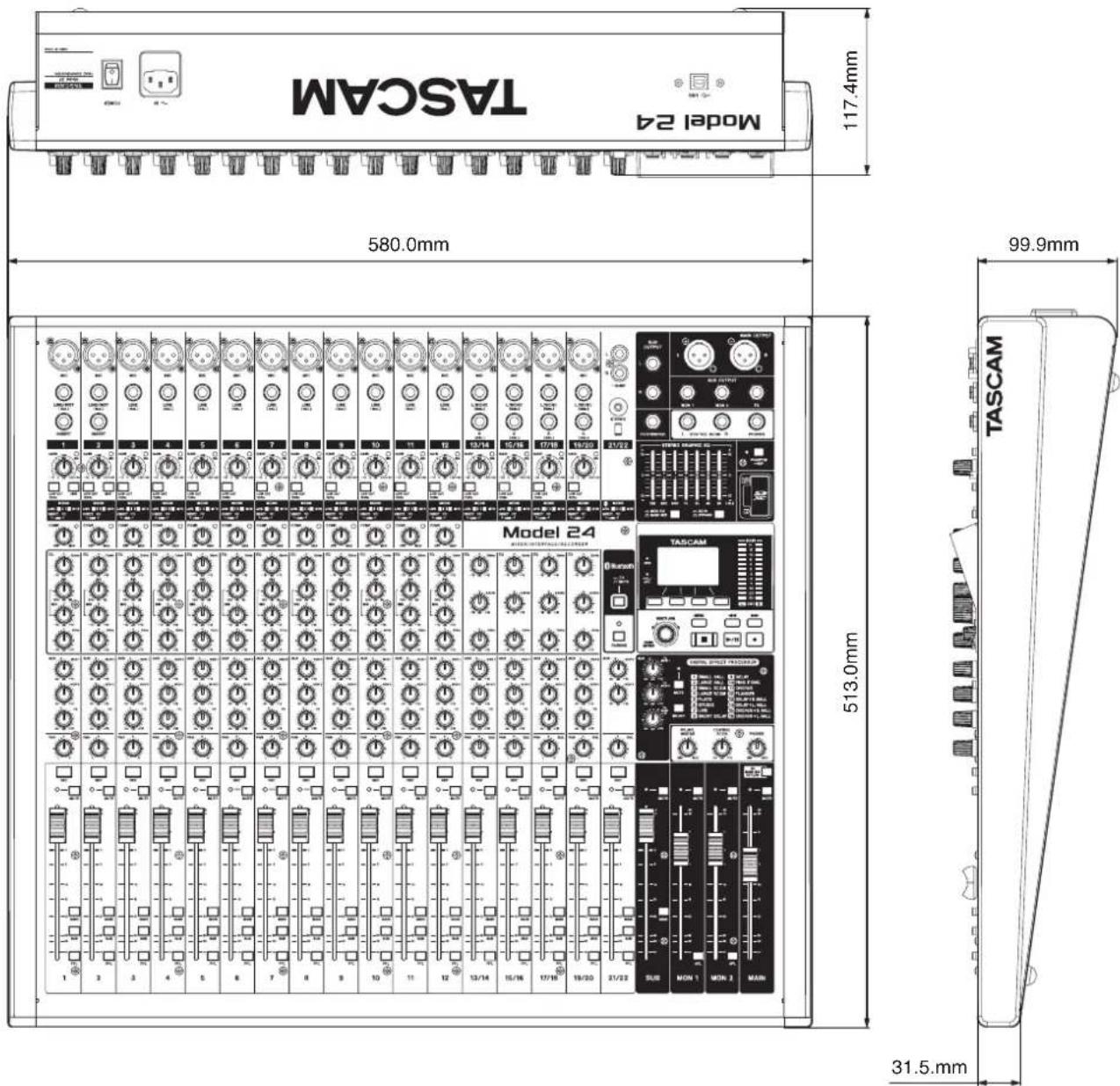 TASCAM Model 24 - Dimensional drawings / Dessins avec cotes / Esquema de dimensiones - 1