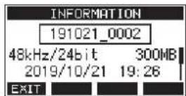 TASCAM Model 24 - Affichage des informations de morceau - 1