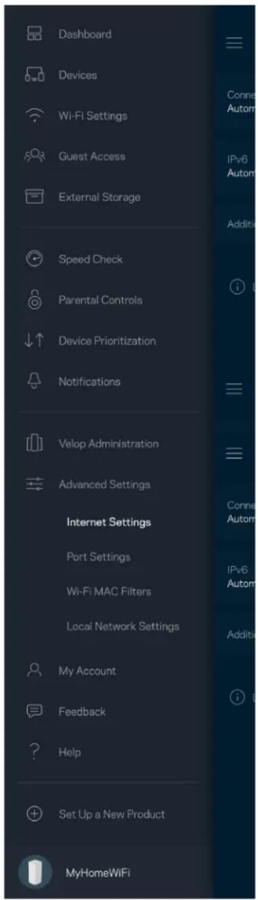 LINKSYS Velop MX5300 - Configurações de internet - 1