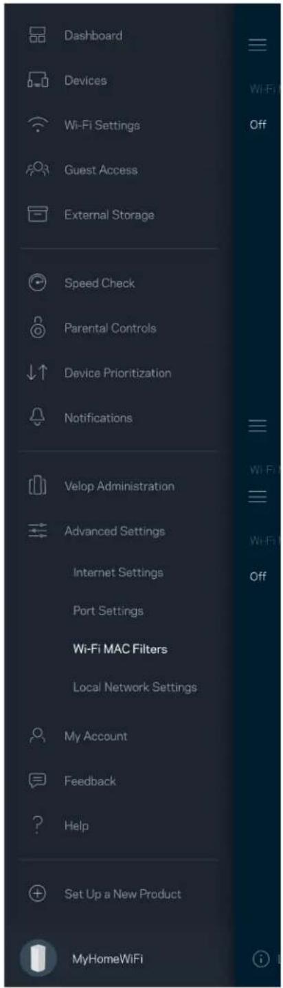 LINKSYS Velop MX5300 - Wi-Fi MAC Filters - 1